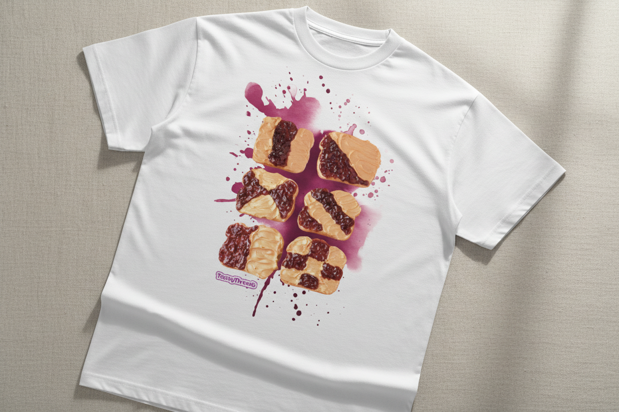 Editorial Close-up flatlay of 6 different peanut butter and jelly designs